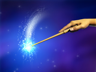 Female hand using a magical wand. Digital illustration.